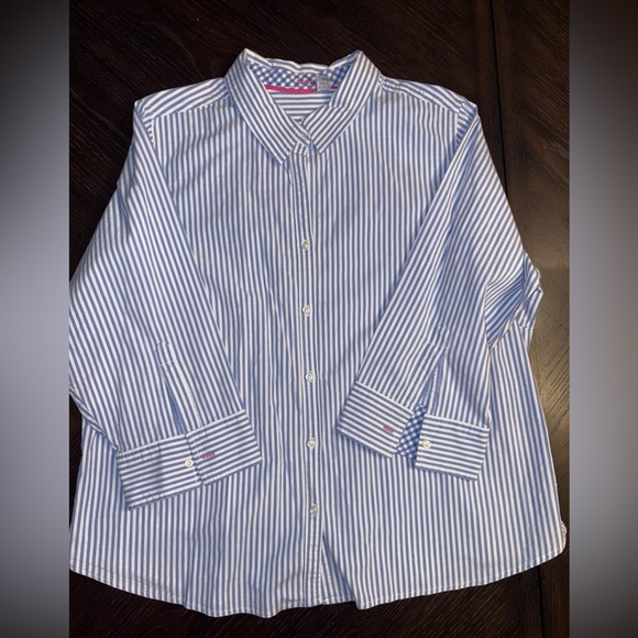 Izod Tops - White and Blue Striped Button Down Shirt preppy stripes cotton button down XL